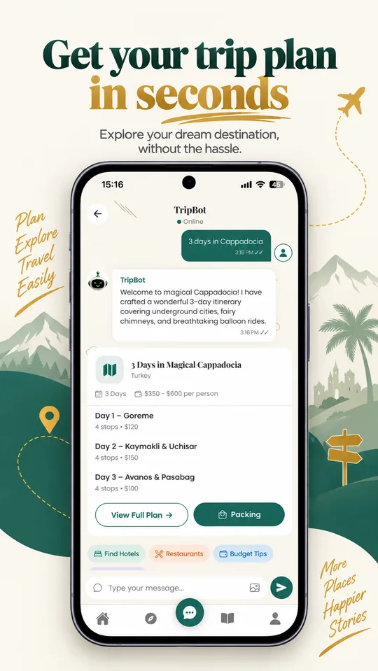 A Cappadocia trip plan generated in the TripBot chat