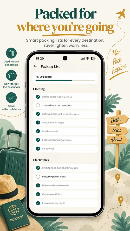 A packing list built for your destination