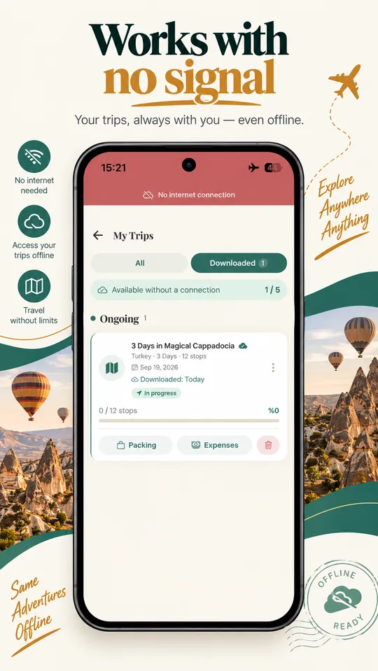 A downloaded trip opening with no internet connection